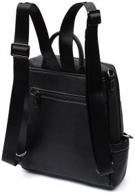 Черный женский рюкзак-сумка из натуральной кожи с белой строчкой Vintage 2422314