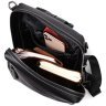 Черный женский рюкзак-сумка из натуральной кожи с белой строчкой Vintage 2422314 - 6