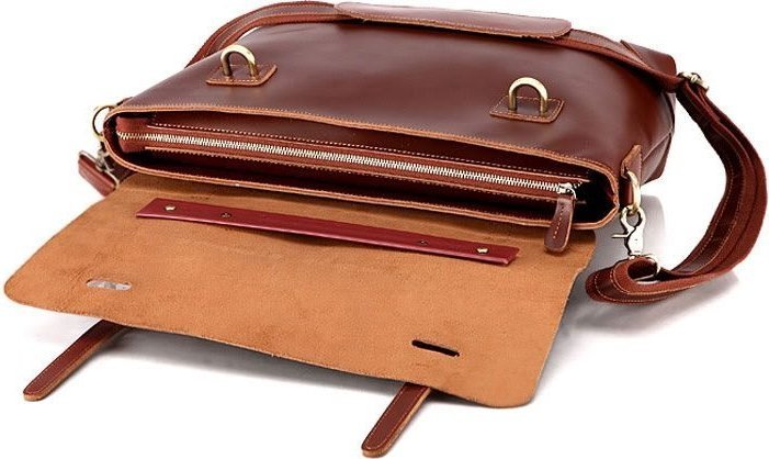 Коричневый портфель из натуральной кожи с ремешком на плечо VINTAGE STYLE (14138)