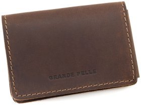 Компактная коричневая обложка на автодокументы из винтажной кожи Grande Pelle 223123