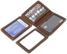 Компактная коричневая обложка на автодокументы из винтажной кожи Grande Pelle 223123