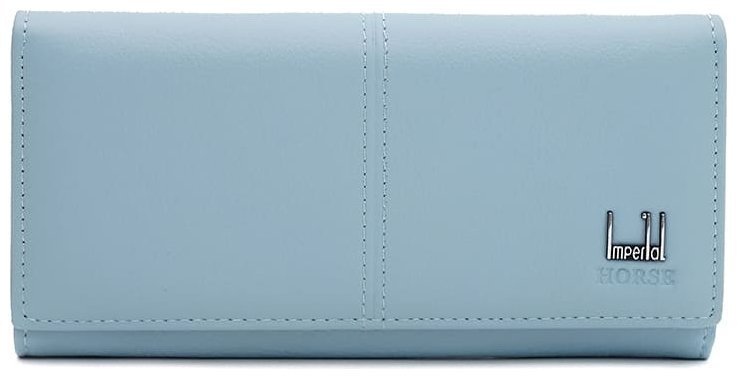 Длинный женский кожаный кошелек голубого цвета на кнопке Horse Imperial 72051