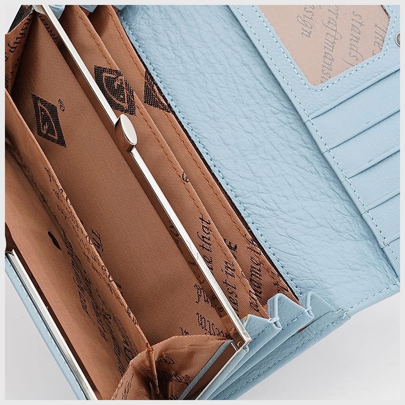 Довгий жіночий шкіряний гаманець блакитного кольору на кнопці Horse Imperial 72051