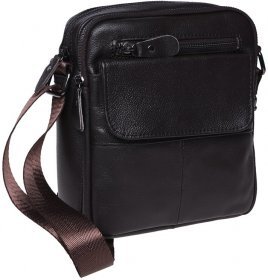 Мужская сумка маленького размера на плечо из фактурной кожи коричневого цвета Borsa Leather (15672)