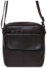 Мужская сумка маленького размера на плечо из фактурной кожи коричневого цвета Borsa Leather (15672)