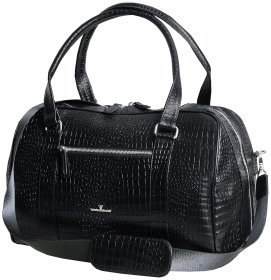 Дорожная черная сумка из натуральной кожи кроко Vip Collection 102351