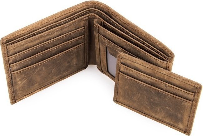 Тонкое мужское портмоне из винтажной кожи со съемным картхолдером Vintage (14226)