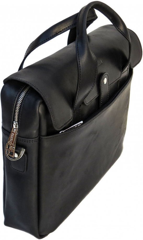 Мужская сумка-портфель черного цвета из натуральной кожи с двумя ручками TARWA (19913)