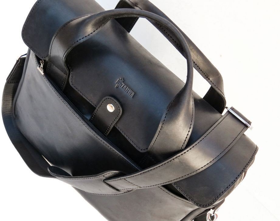 Мужская сумка-портфель черного цвета из натуральной кожи с двумя ручками TARWA (19913)