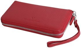 Жіночий шкіряний клатч на блискавці червоного кольору Vip Collection 102551