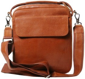 Повсякденна чоловіча барсетка з фактурної шкіри із ручкою для носіння Vip Collection 102651 рудого кольору