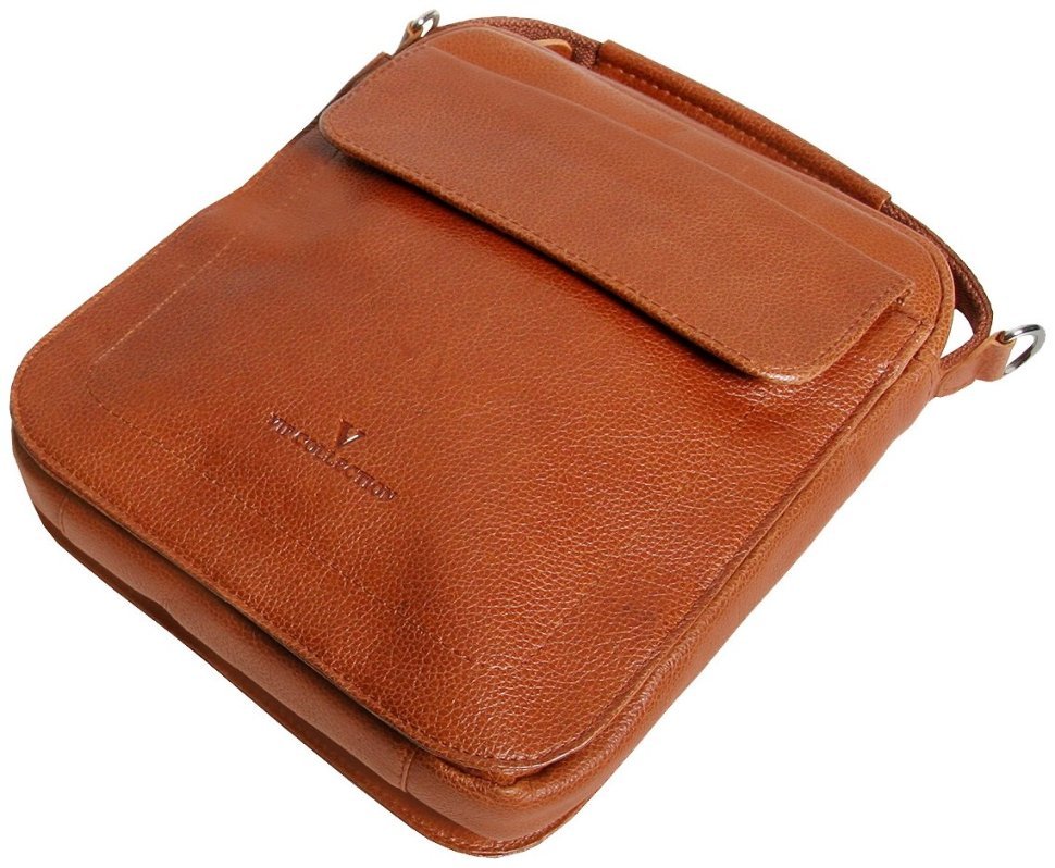 Повсякденна чоловіча барсетка з фактурної шкіри із ручкою для носіння Vip Collection 102651 рудого кольору фото №5 Повсякденна чоловіча барсетка з фактурної шкіри із ручкою для носіння Vip Collection 102651 рудого кольору modnotak фото №5