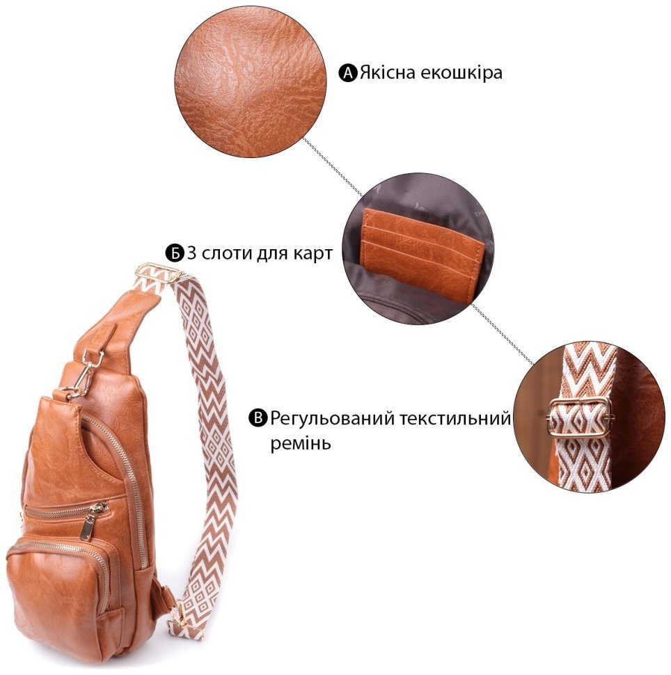 Женская слинг сумка из экокожи Vintage 22751 Рыжий modnotak фото №4