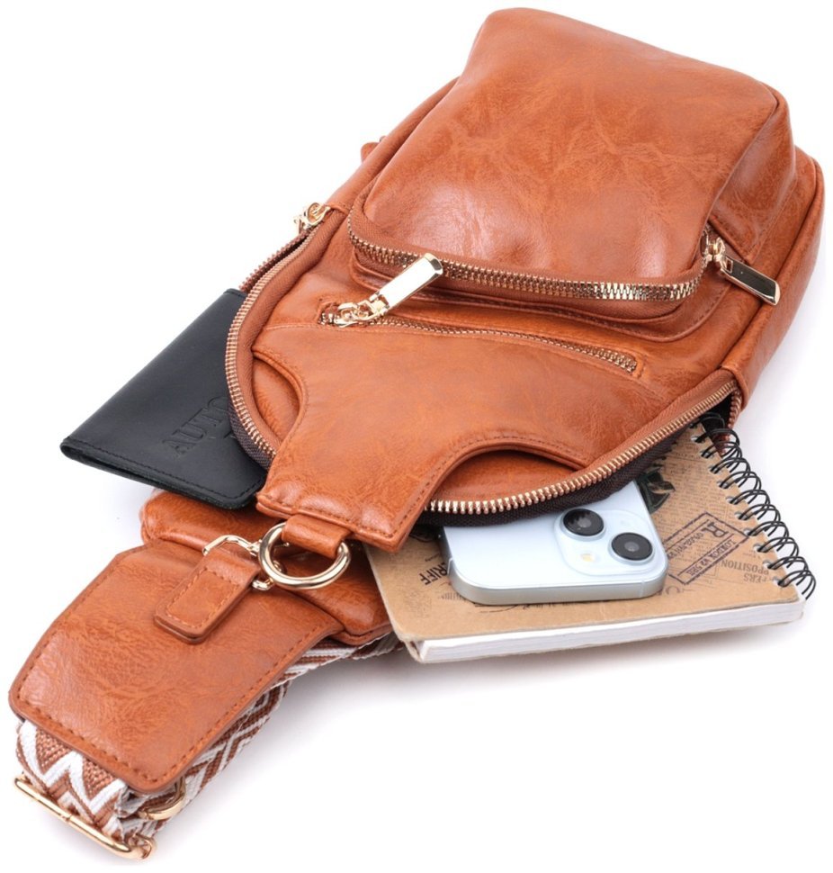 Женская слинг сумка из экокожи Vintage 22751 Рыжий modnotak фото №8