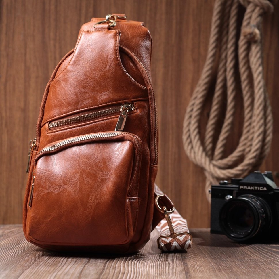 Женская слинг сумка из экокожи Vintage 22751 Рыжий modnotak фото №9