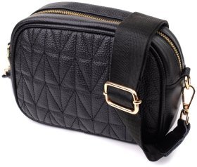 Стьобана жіноча сумка зі шкіри флотар через плече Vintage 103151 чорного кольору