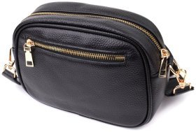 Стьобана жіноча сумка зі шкіри флотар через плече Vintage 103151 чорного кольору