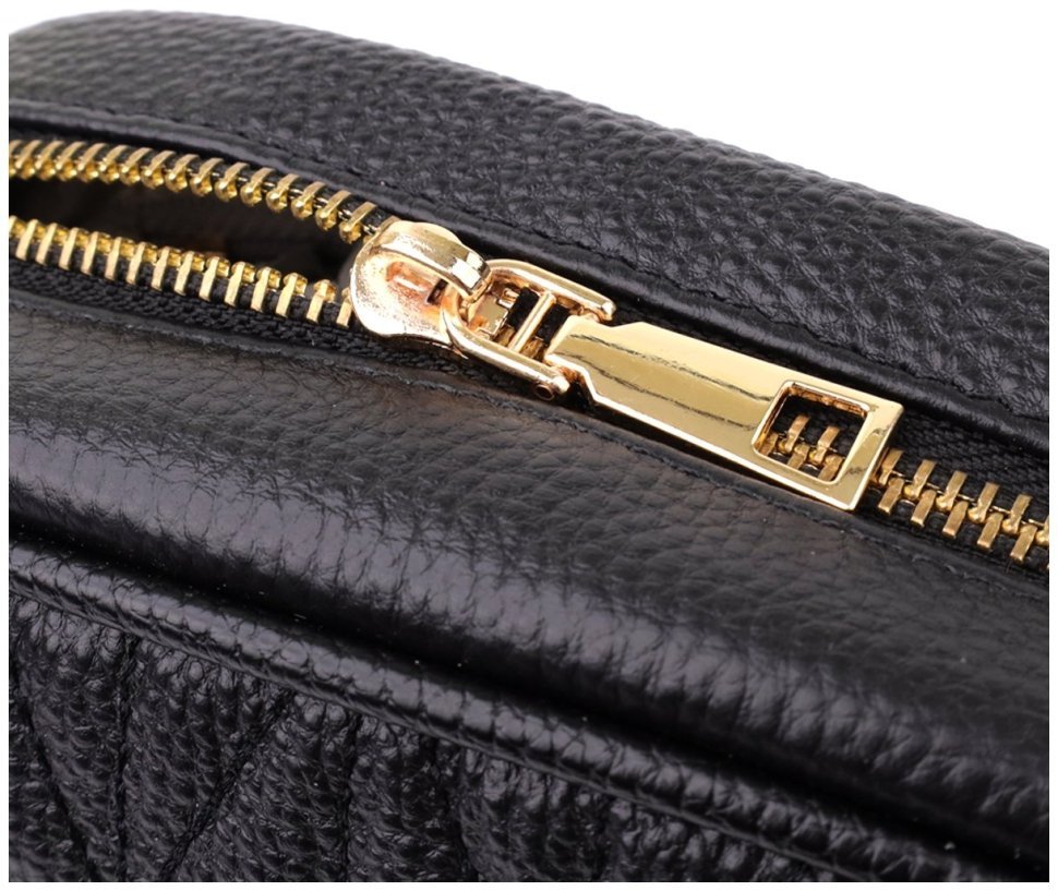 Стьобана жіноча сумка зі шкіри флотар через плече Vintage 103151 чорного кольору modnotak фото №6