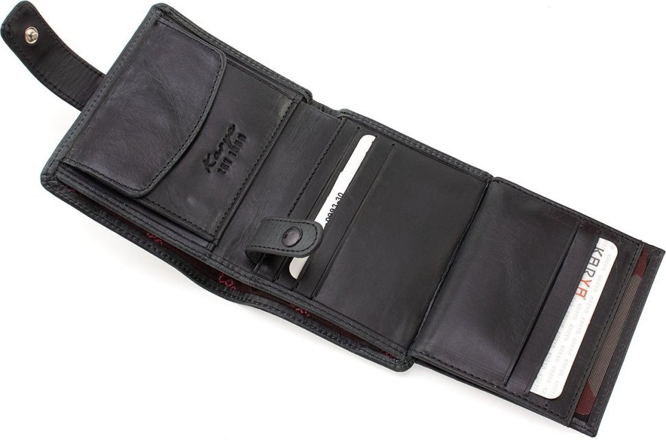Мужской кошелек маленького размера из винтажной кожи черного цвета Karya (18125)