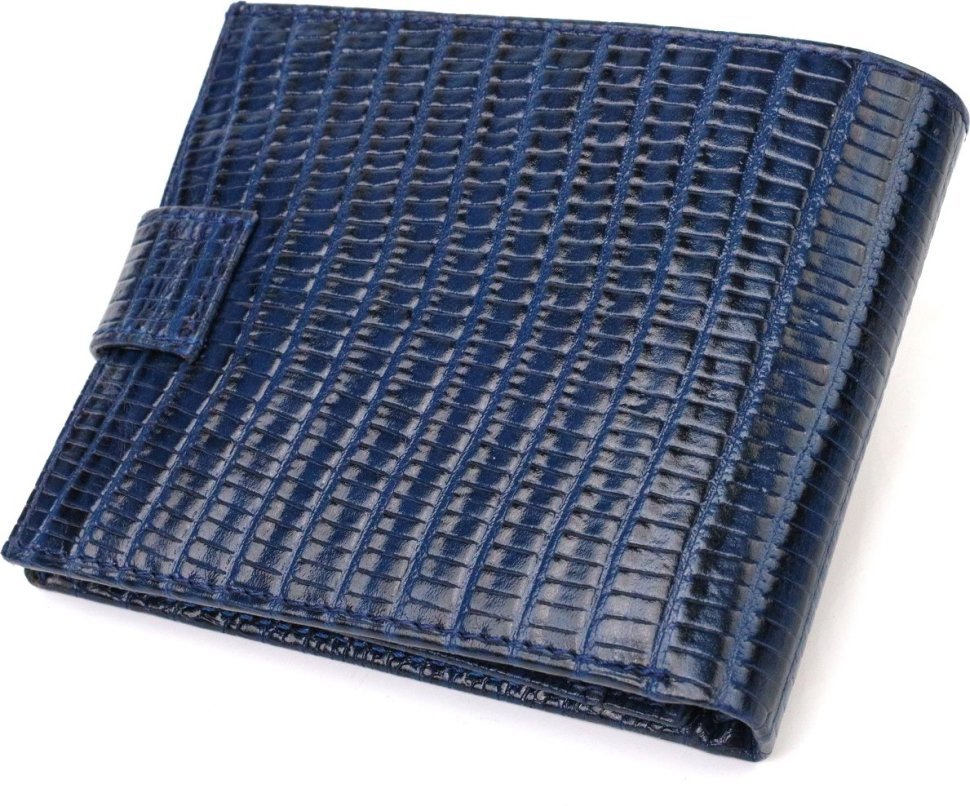 Мужское горизонтальное портмоне из натуральной кожи синего цвета с тиснением CANPELLINI (2421887)