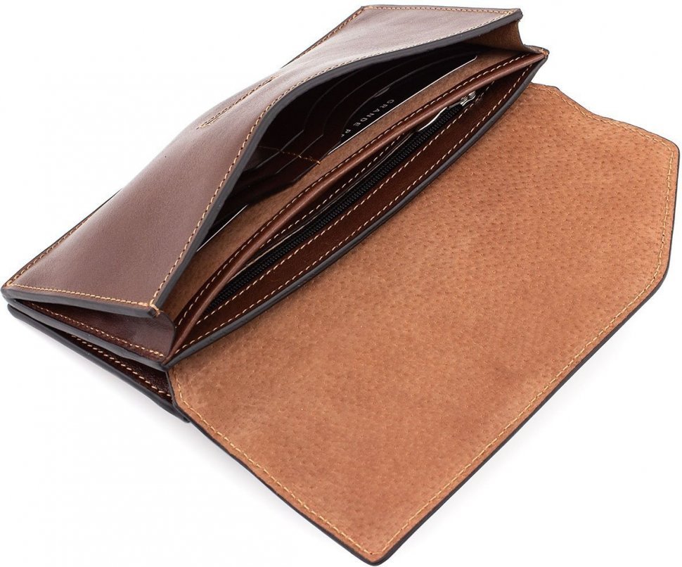 Якісний гаманець з натуральної шкіри кольору коньяк Grande Pelle (13301)