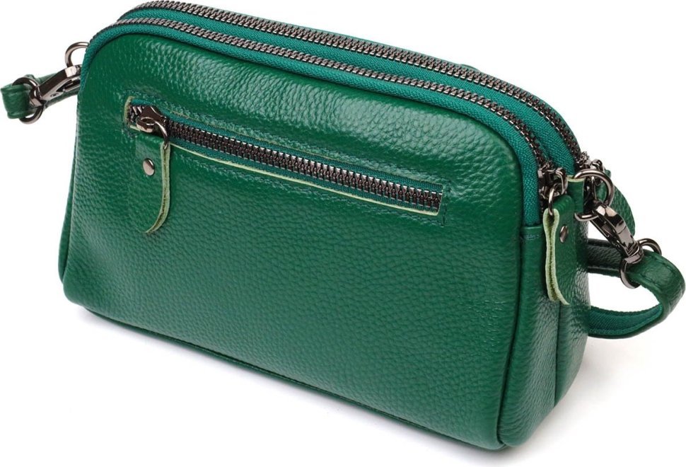Жіноча шкіряна сумка-клатч зеленого кольору на дві блискавки Vintage (2422101)