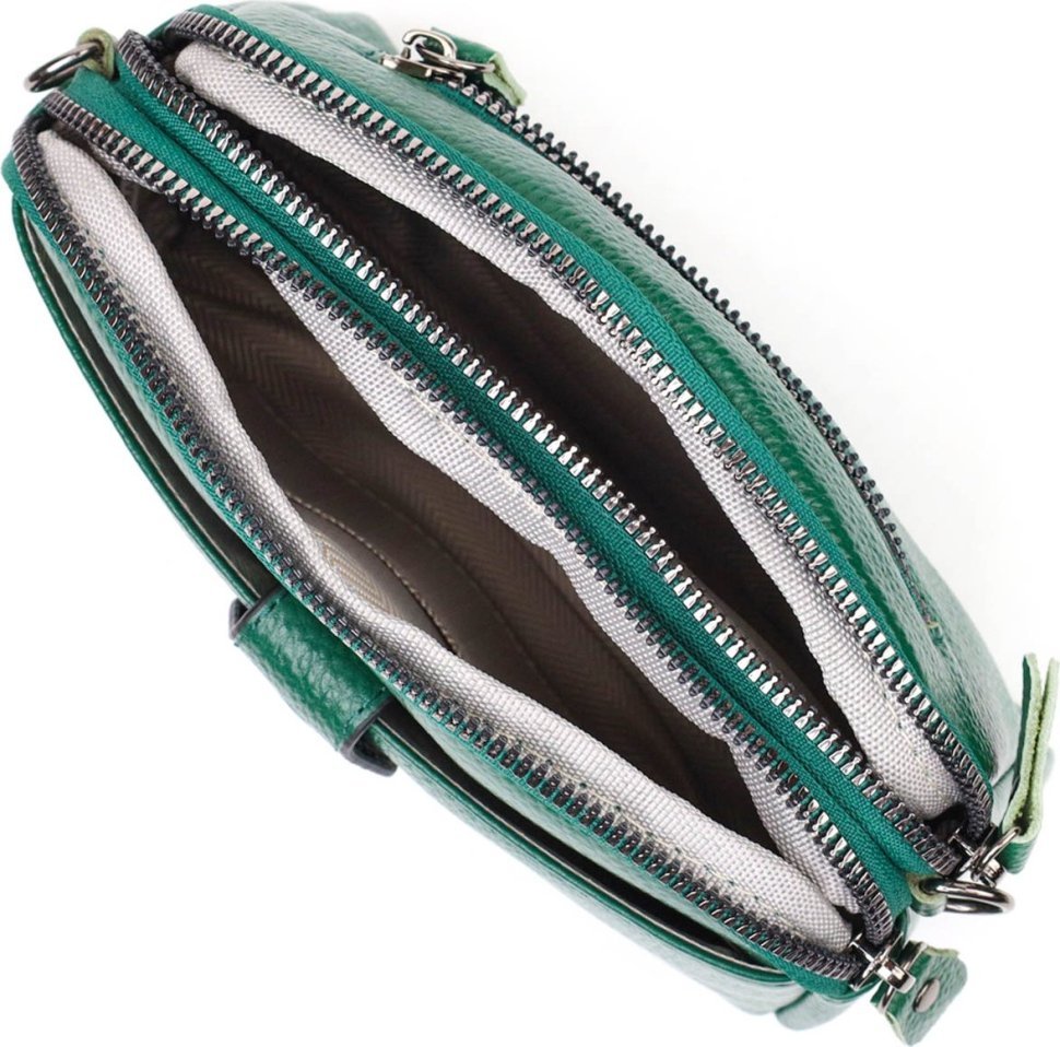 Женская кожаная сумка-клатч зеленого цвета на две молнии Vintage (2422101)