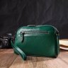 Жіноча шкіряна сумка-клатч зеленого кольору на дві блискавки Vintage (2422101) - 7