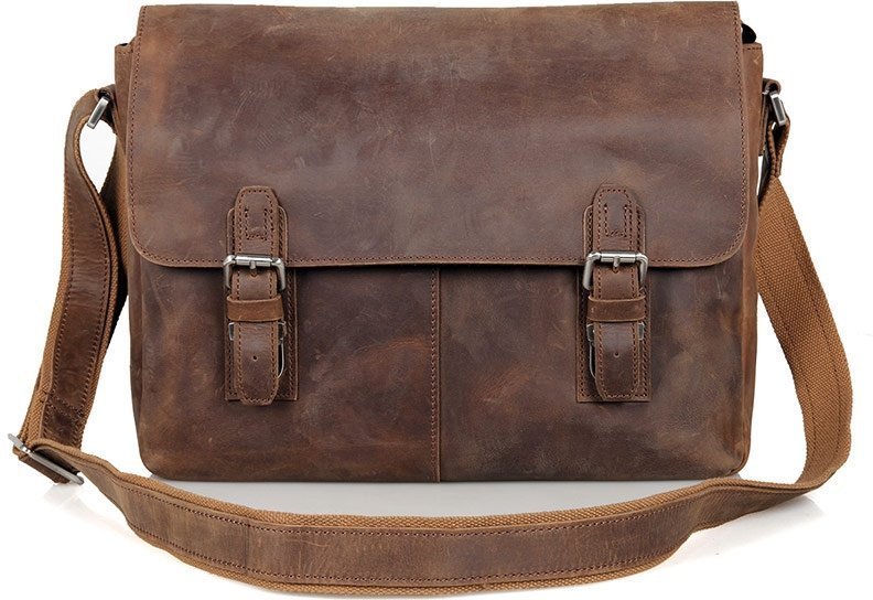 Коричнева чоловіча сумка-месенджер з натуральної шкіри в стилі вінтаж Tiding Bag (15744)