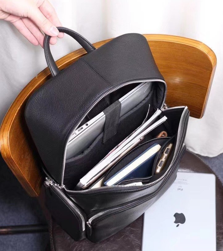 Великий чоловічий рюкзак з натуральної шкіри чорного кольору Tiding Bag (21620)