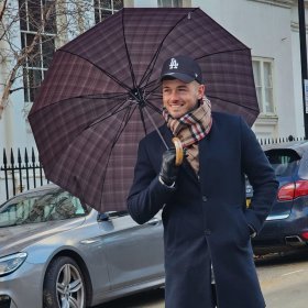 Мужской зонт Fulton Dalston-2 G857 Charcoal Check (Элегантный складной зонт, серый в клетку, полуавтомат) 93851