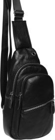 Чорний чоловічий слінг-рюкзак середнього розміру з натуральної шкіри Borsa Leather (21898)