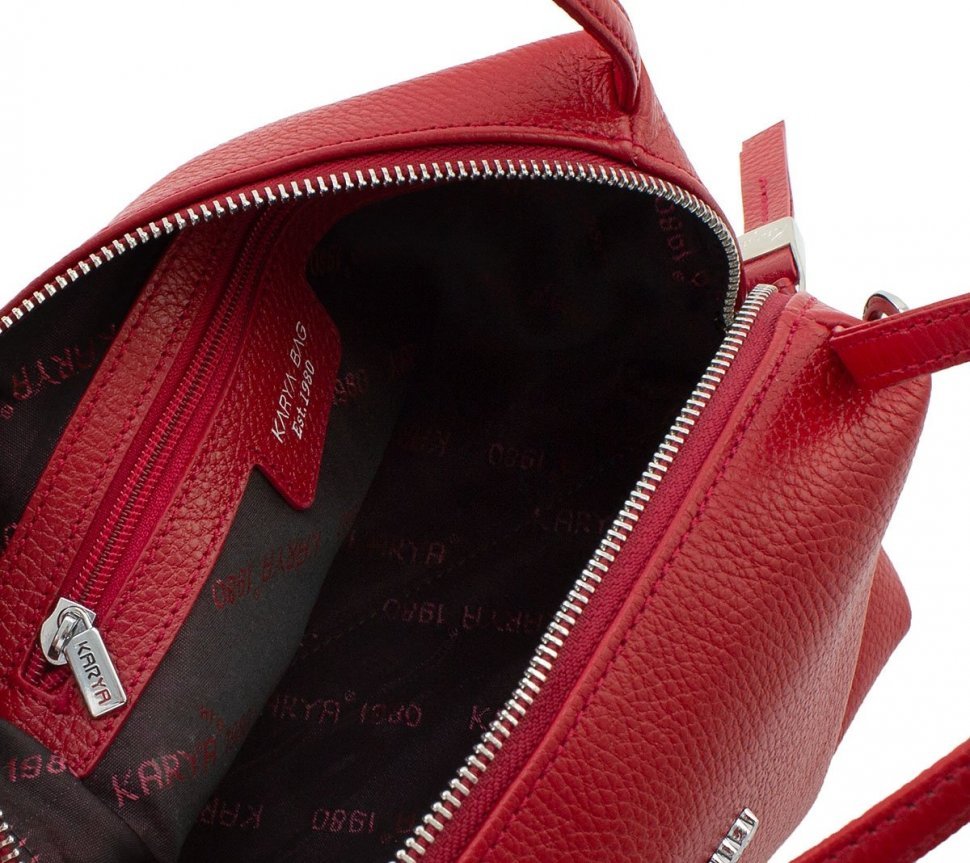 Жіноча невелика червона сумка з фактурної шкіри з ручками KARYA (15932)