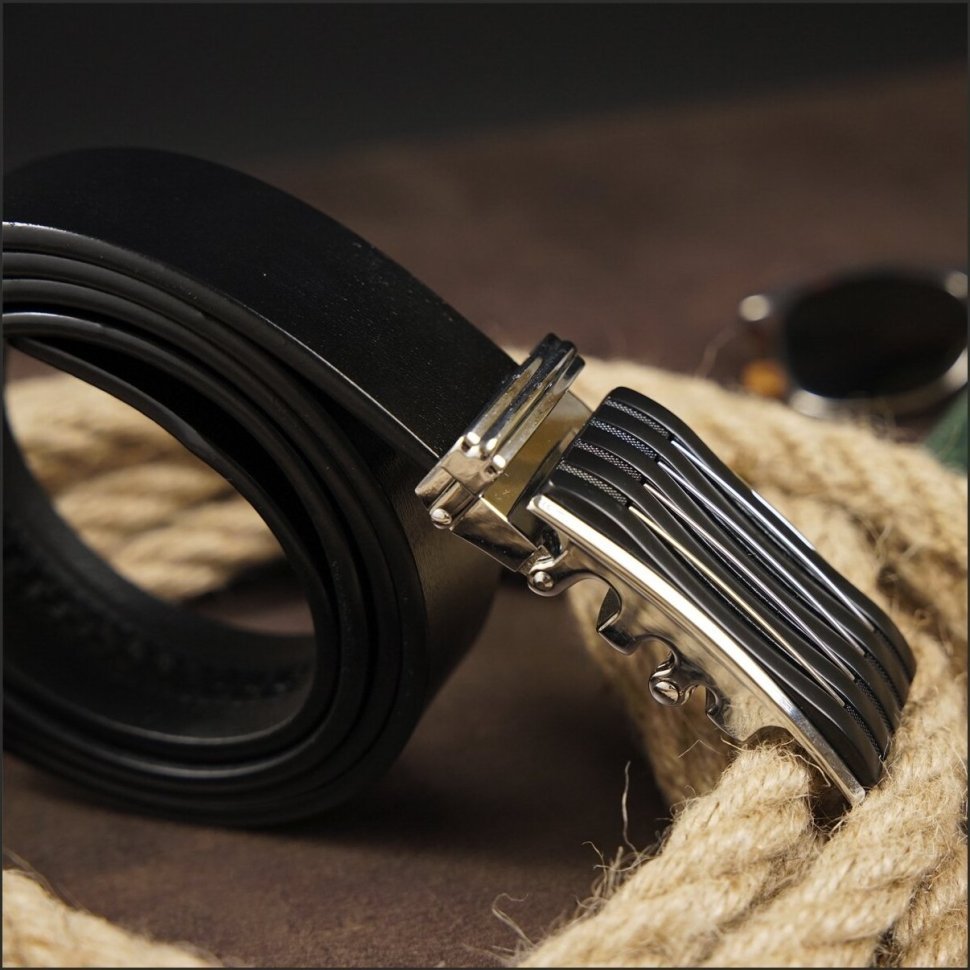 Черный мужской брючный ремень из натуральной кожи с автоматической пряжкой Vintage 2420301