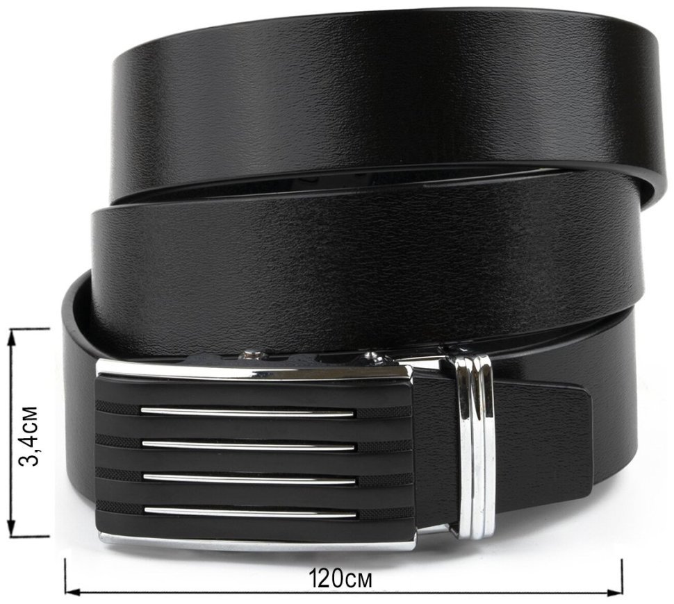 Чорний чоловічий ремінь з натуральної шкіри з автоматичною пряжкою Vintage 2420301 modnotak фото №7