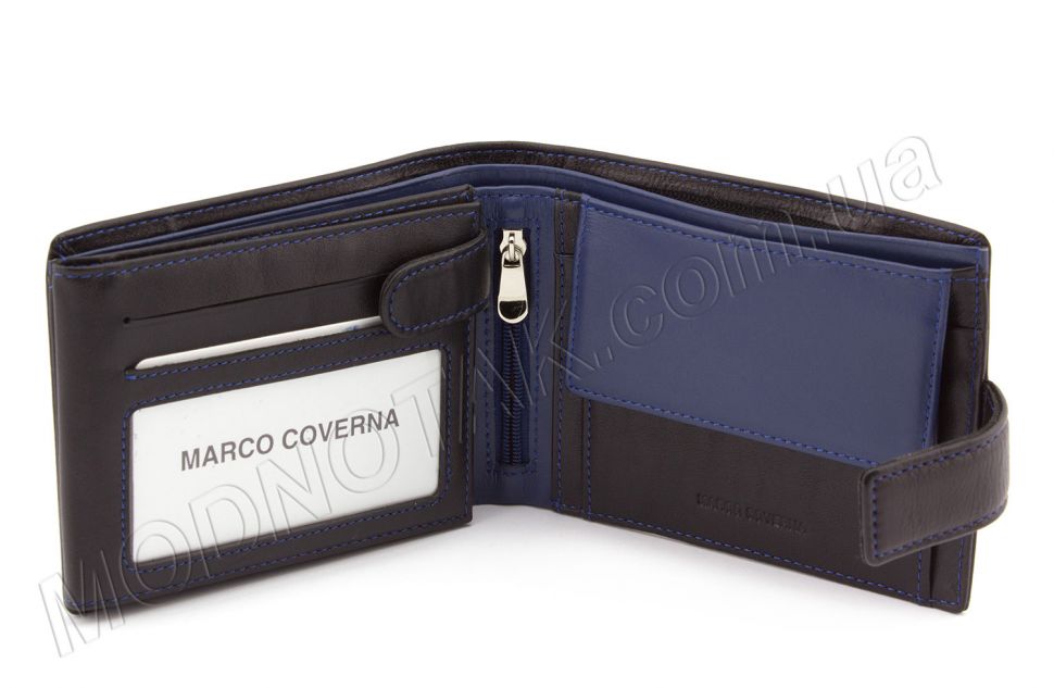 Солидный мужской кошелек черного цвета с блоком для документов - Marco Coverna (18508)
