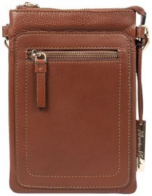 Жіноча міні-сумка для смартфона з натуральної фактурної шкіри на блискавці AZ71 коричневого кольору 94251