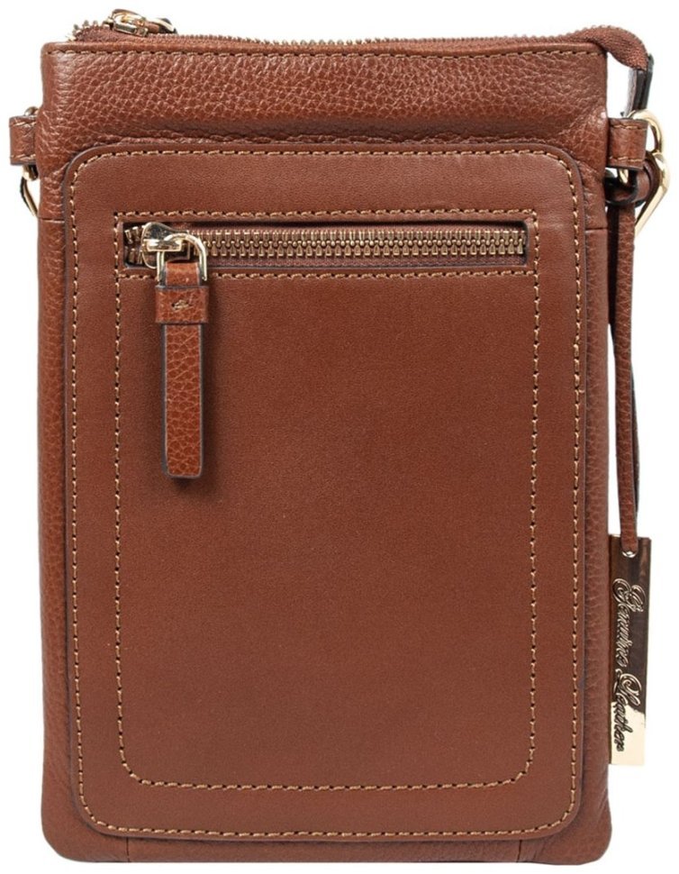Жіноча міні-сумка для смартфона з натуральної фактурної шкіри на блискавці AZ71 коричневого кольору 94251 modnotak фото №1