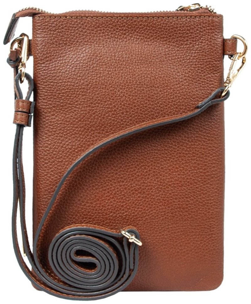 Жіноча міні-сумка для смартфона з натуральної фактурної шкіри на блискавці AZ71 коричневого кольору 94251 modnotak фото №2