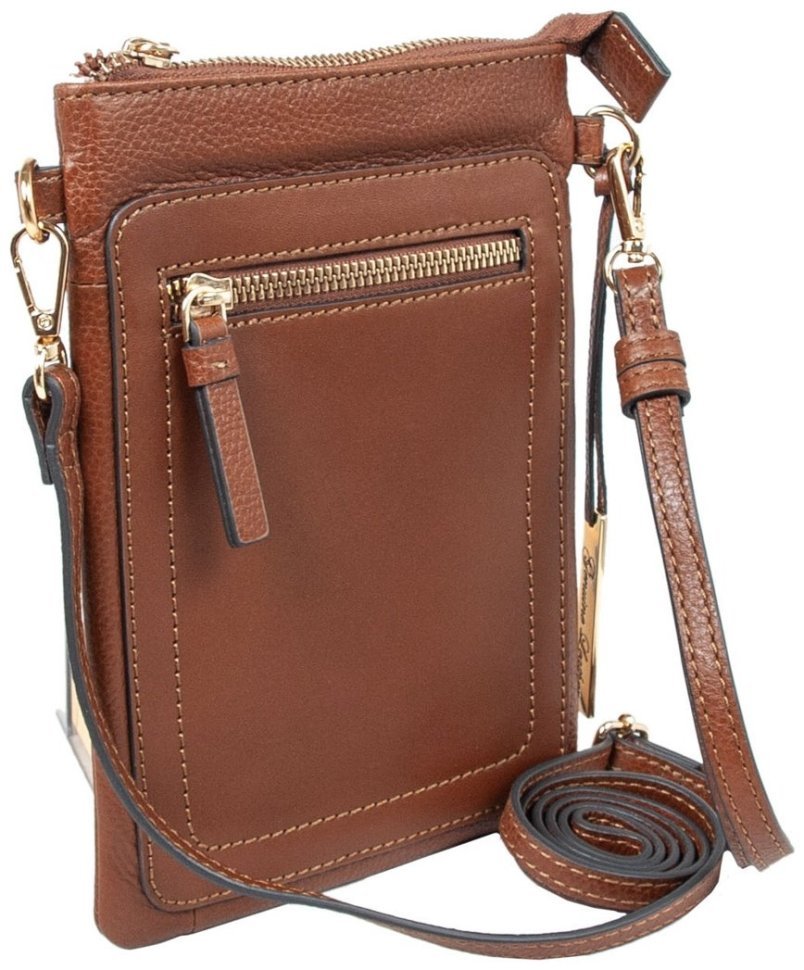 Жіноча міні-сумка для смартфона з натуральної фактурної шкіри на блискавці AZ71 коричневого кольору 94251 modnotak фото №3
