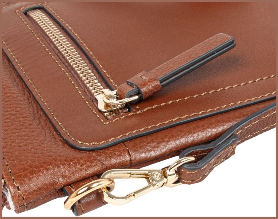 Жіноча міні-сумка для смартфона з натуральної фактурної шкіри на блискавці AZ71 коричневого кольору 94251 modnotak фото №6