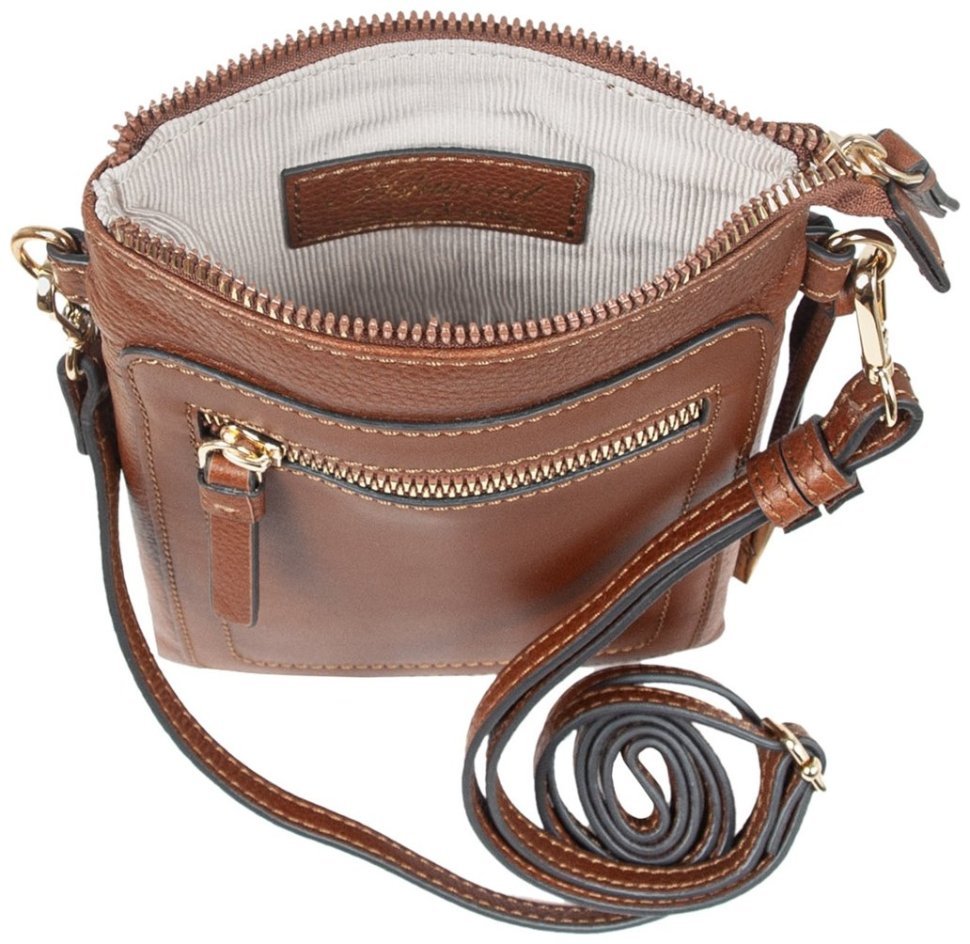 Жіноча міні-сумка для смартфона з натуральної фактурної шкіри на блискавці AZ71 коричневого кольору 94251 modnotak фото №7