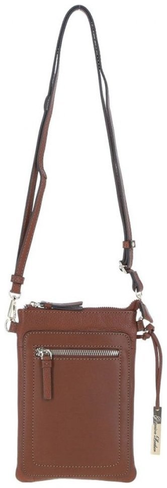 Жіноча міні-сумка для смартфона з натуральної фактурної шкіри на блискавці AZ71 коричневого кольору 94251 modnotak фото №8