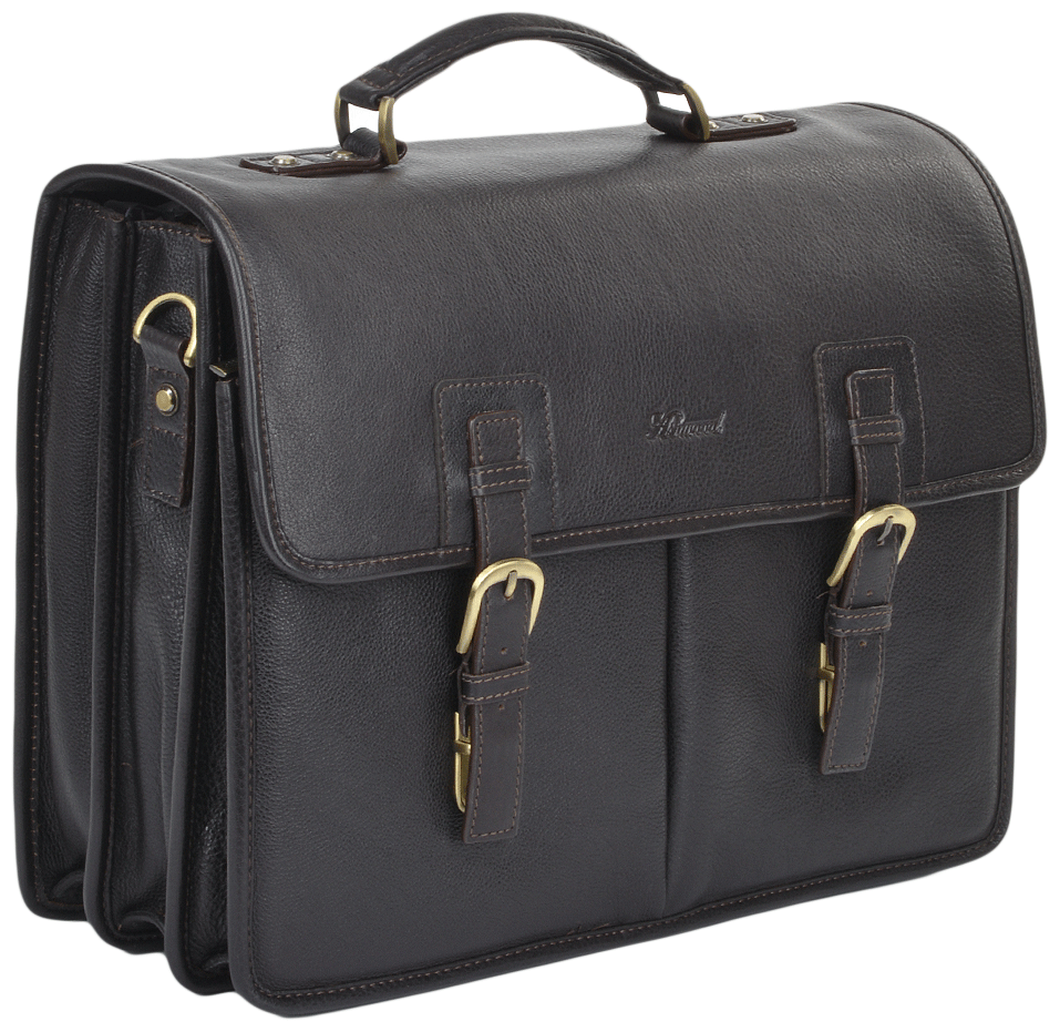 Солидный мужской портфель из фактурной кожи через плече Ashwood Gareth Briefcase коричневого цвета 94351 modnotak фото №2