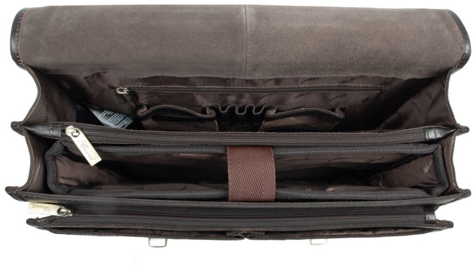 Солидный мужской портфель из фактурной кожи через плече Ashwood Gareth Briefcase коричневого цвета 94351 modnotak фото №7