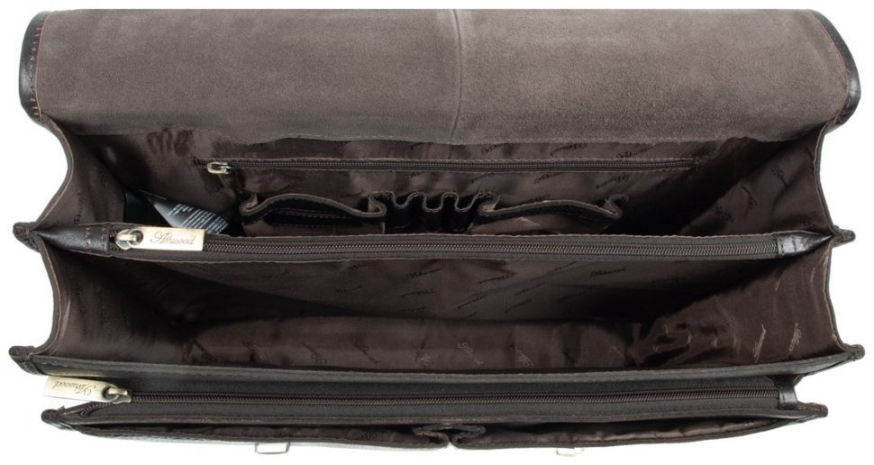 Солидный мужской портфель из фактурной кожи через плече Ashwood Gareth Briefcase коричневого цвета 94351 modnotak фото №8