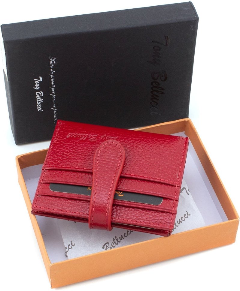 Червоний жіночий гаманець подвійного складання з фактурного шкіри Tony Bellucci (10739)