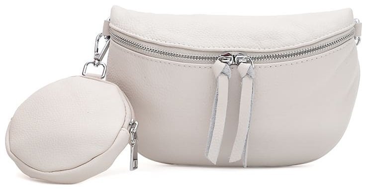 Сумка-бананка для женщин белого цвета из кожи флотар с монетницей Borsa Leather 104551 фото №1 Сумка-бананка для женщин белого цвета из кожи флотар с монетницей Borsa Leather 104551 modnotak фото №1