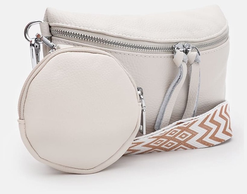 Сумка-бананка для женщин белого цвета из кожи флотар с монетницей Borsa Leather 104551 фото №2 Сумка-бананка для женщин белого цвета из кожи флотар с монетницей Borsa Leather 104551 modnotak фото №2