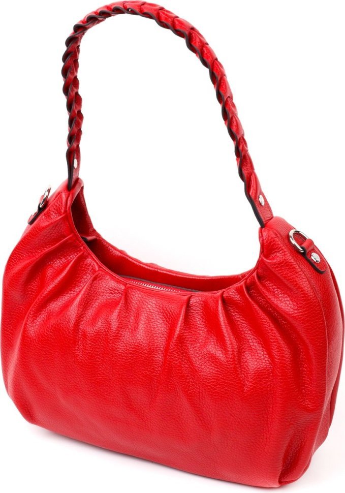 Яскрава жіноча сумка-багет із фактурної шкіри червоного кольору KARYA (2420837)